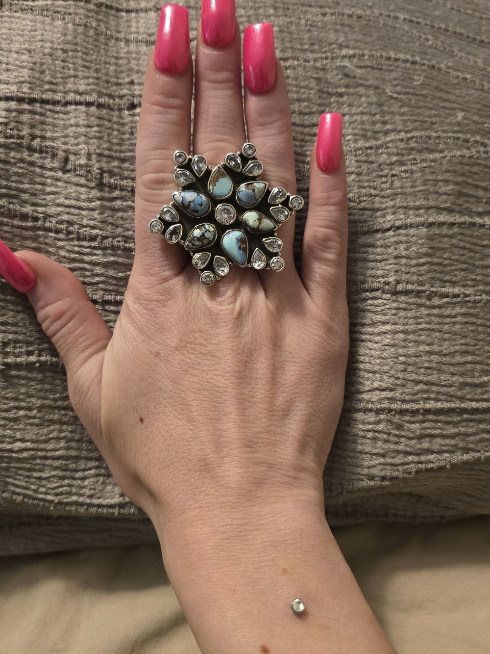 Golden Hills With CZ Crystal. Sterling. Adjustable.